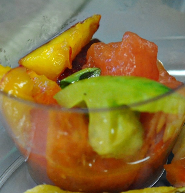 Peach, Watermelon, and Tomato Salad With Mint And Basil
